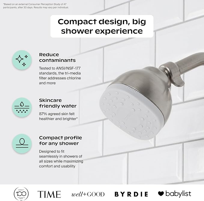 Canopy Mini Filtered Shower Head - Compact Filter for Hard Water - Brass