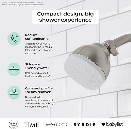 Canopy Mini Filtered Shower Head - Compact Filter for Hard Water - Nickel