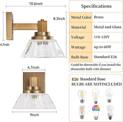 Vintage Glass Wall Sconces Gold Sconces Brass Bathroom Vanity Lights Retro Wall Light Fixture for Bedroom