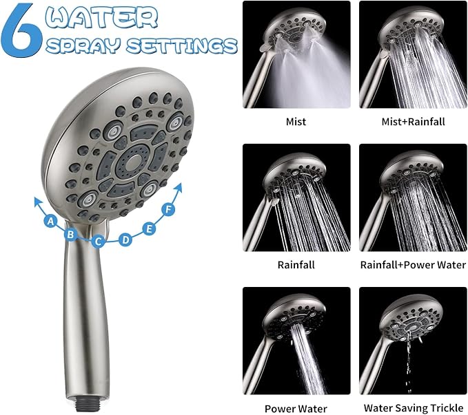 G-Promise High Pressure 6 Mode Hand Held Shower Head with Extra Long Hose | High Pressure, 6 Spray Mode, Easy Install, Adjustable Angle, Extra Long Hose, Modern Upgrade