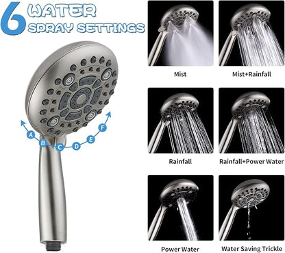 G-Promise High Pressure 6 Mode Hand Held Shower Head with Extra Long Hose | High Pressure, 6 Spray Mode, Easy Install, Adjustable Angle, Extra Long Hose, Modern Upgrade