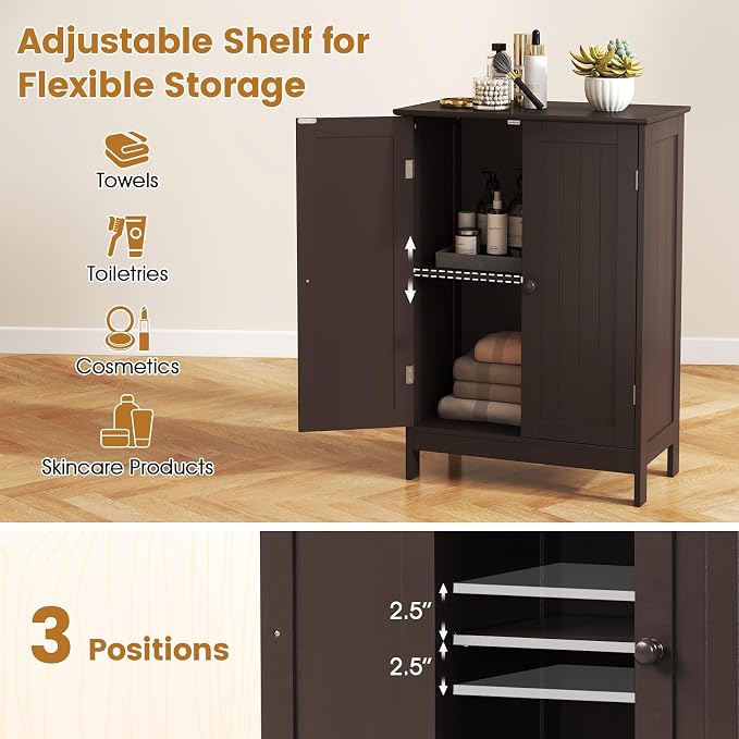 Giantex Storage Cabinet with Doors and Shelves - Freestanding Storage Organizer with Anti-Tipping Device, Entryway Storage Unit for Living Room, Entryway, Bathroom Floor Cabinet (White)