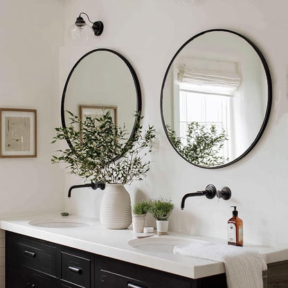 Black Bathroom Mirror 30 inch, 2 Pack Wall Mirror,Matte Metal Frame | High Definition Mirror, Easy Installation, Circular Mirrors for Living room Cloakroom, Hallway, Bathroom