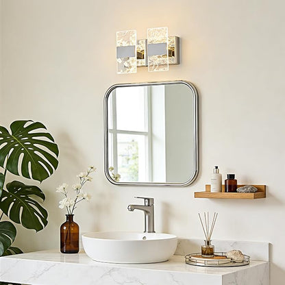 Modern LED Bathroom Light Fixtures Dimmable 2-Light Chrome Vanity Light | 5CCT Adjustable Lighting, Smoked Acrylic LED Vanity Lights, Wall Sconces for Bathroom, Dimmable 6000K