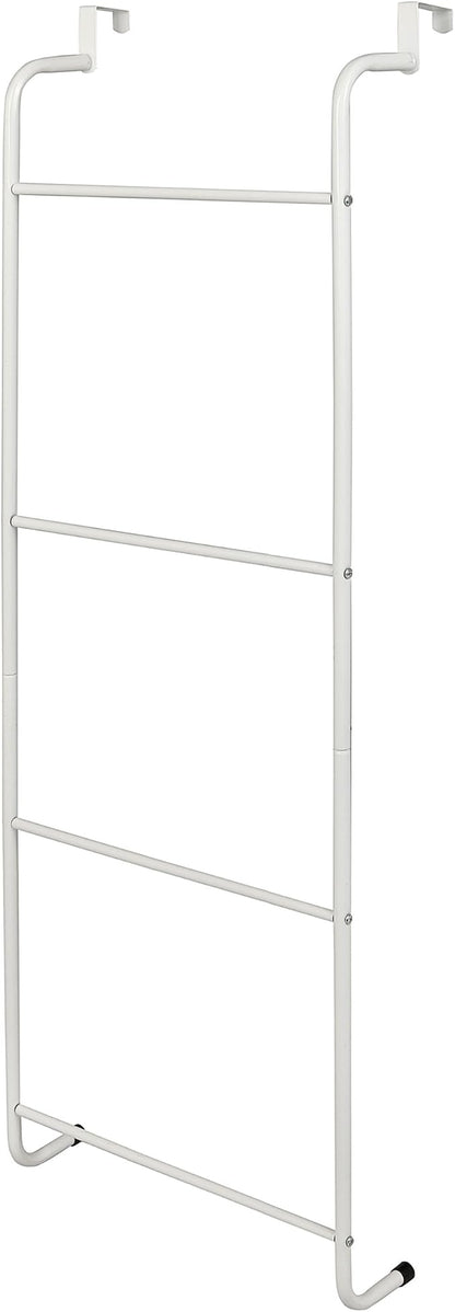 MyGift 4 Tier White Metal Over the Door Towel Rack Bathroom Holder Ladder | Space Saving Over Shower Door Drying Rack for Towels & Blankets, Linens Washcloths Clothing Guest Room Apartment Dorm