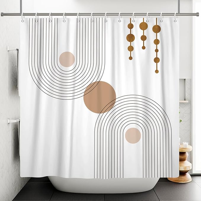 Mid Century Shower Curtain Minimalist Abstract Arch Simple Sun Modern Shower Curtains Bohemian Geometric Aesthetic Bathroom Decor Waterproof Fabric Curtain with Hooks 72x78 inch