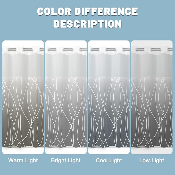 No Hook Ombre Grey Striped Shower Curtain with Snap in Liner Set - Hotel Shower Curtain and Liner Set with See Through Mesh Top Window,Machine Washable, 71x74 INCH