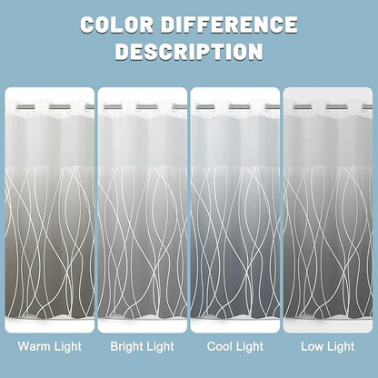 No Hook Ombre Grey Striped Long Shower Curtain with Snap in Liner Set - Hotel Shower Curtain and Liner Set with See Through Mesh Top Window,Machine Washable, 71x86 INCH