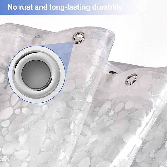 96 inch Wide Shower Curtain Liner with Magnets on Bottom, Extra Wide Size Premium 8G Cobble Pattern Non-Toxic Waterproof Easy Care and Eco-Family (96W x 72H)