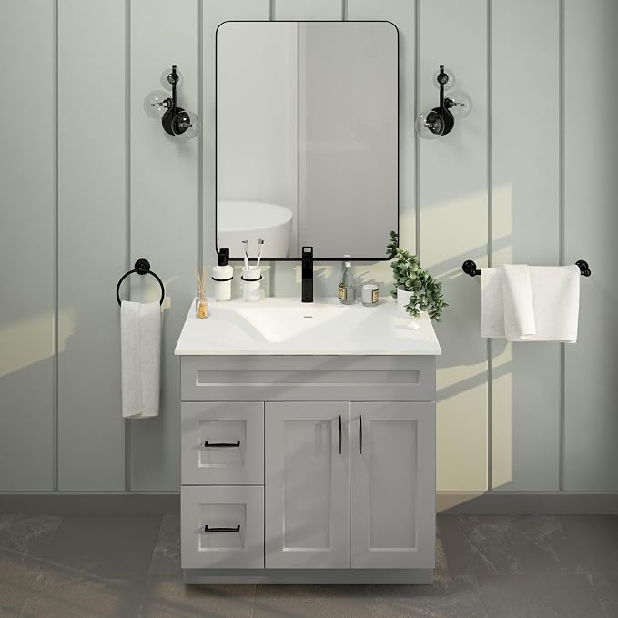 36" Light Grey Shaker Bathroom Vanity Base – Ready-to-Assemble Sink Cabinet with Drawers, Shaker Style Storage, Base Only, No Top or Sink