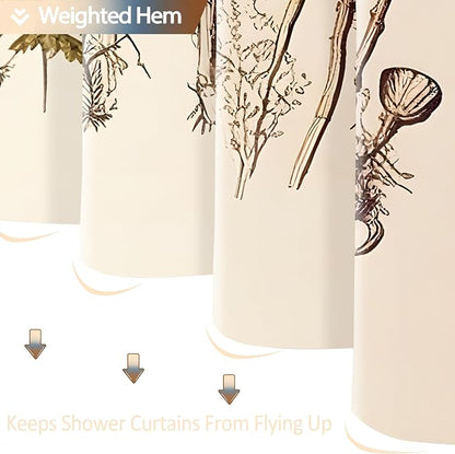 Rustic Shower Curtain Set Mushroom Shower Curtain Fern Wildflower Polyester Waterproof Fabric Bath Curtain 12 Hooks American Country Farm Style 72×72 Inches