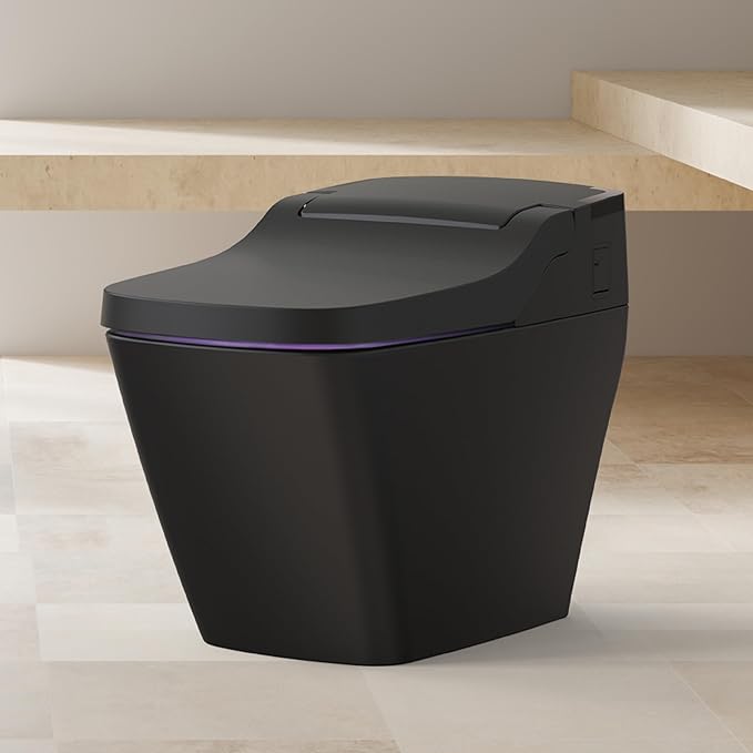 VOVO STYLEMENT TCB 090SA(B) Smart Toilet for bathrooms, Elongated One Piece Toilet with Auto Open/Close Lid, 1.12 GPF, Auto Dual Flush, ADA Chair Height, Heated Seat, Made in Korea - Black