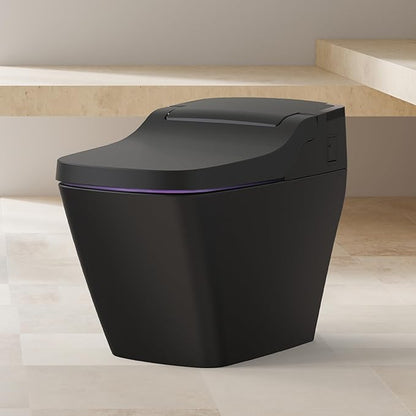 VOVO STYLEMENT TCB 090SA(B) Smart Toilet for bathrooms, Elongated One Piece Toilet with Auto Open/Close Lid, 1.12 GPF, Auto Dual Flush, ADA Chair Height, Heated Seat, Made in Korea - Black
