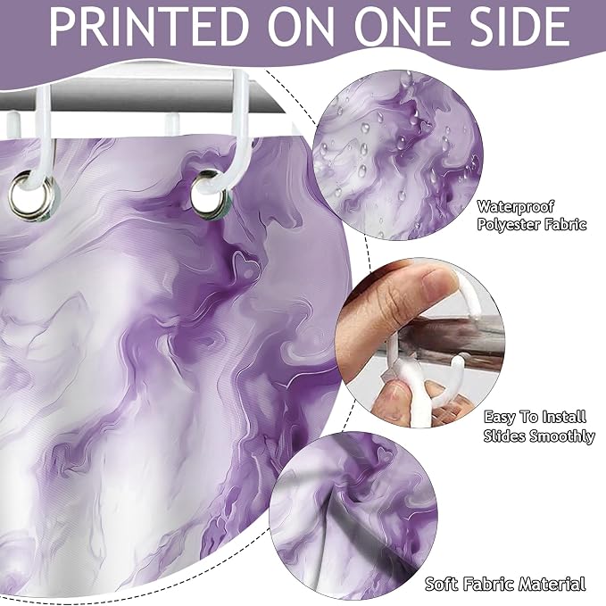 Mocsicka Shower Curtains for Bathroom, Purple Marble Shower Curtain for Bathroom, Abstract Purple and White Shower Curtain Modern Art Decor Waterproof Bath Curtain for Modern Bath Decor, 72 X 72 Inch