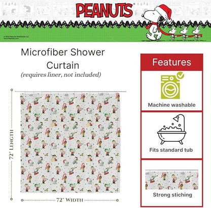 Peanuts Holiday Christmas 13-Piece Shower Curtain Set, 72 x 72 Inch Fabric Curtain with Hooks, Bathroom Decor, Machine Washable, (100% Officially Licensed Product) by Franco Collectibles