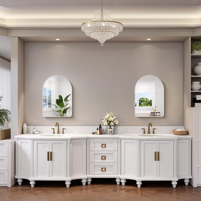 FORBATH Arched Bathroom Mirror 20x28 Inch, Silver Bathroom Mirror Wall Mounted Modern Aluminum Alloy Frame Arch Mirror for Bedroom Living Room Entryway, Hanging or Leaning Against Wall