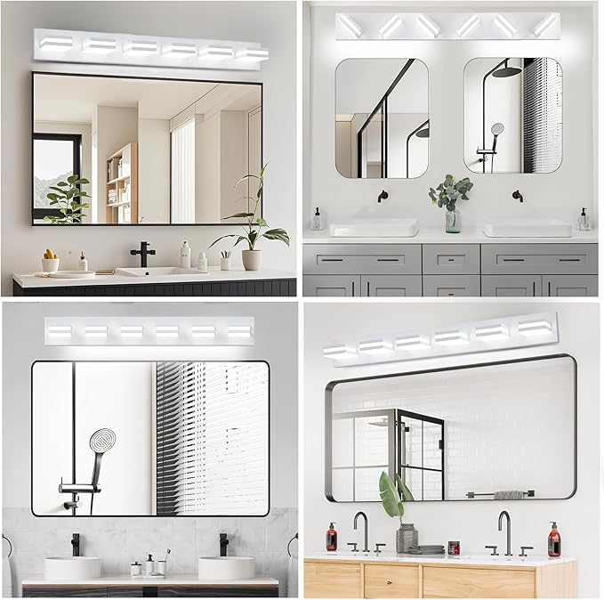 IZORRO LED Modern Bathroom Lights Fixtures(6-Light,Dimmable),Matte White Acrylic Wall Lighting,Vanity Lights for Bathroom Over Mirror - 6000k 36In （No Assembly Required）