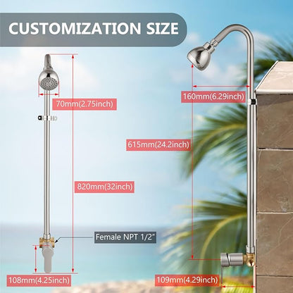 Outdoor Shower Kit,Outside Shower with Single Handle,Brushed Nickel | Hot and Cold Outdoor Shower Fixtures,Stainless Steel,with Rotatable Shower Head,Easy Installation