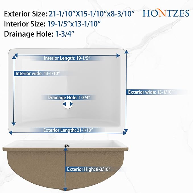 White Undermount Bathroom Sink 21.1"x15.1"Ceramic Basin | Modern Porcelain Under Counter Bathroom Vanity Sink, Interior Bowl 19.2"x 13.1", Rectangular Undermount Basin with Overflow
