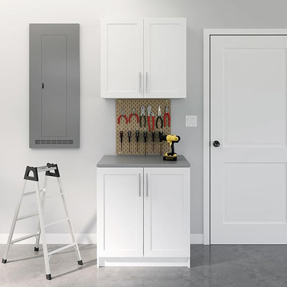 Prepac Elite 32'' Bathroom Wall Cabinet with Panel Doors, Wood Kitchen Pantry Cabinet, Wall Hanging Laundry Room Cupboard with 1 Adjustable Shelf for Kitchen, Laundry Room and Bathroom, White