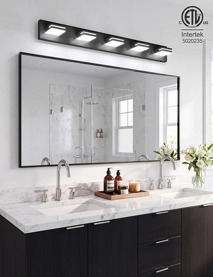 VOLISUN Modern 5-Light, 40-Inch Black Bathroom Vanity Light Fixtures, 360 Rotatable Head, LED Vanity Lights for Bathroom