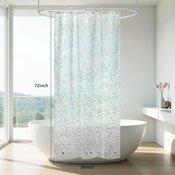 AooHome Plastic Shower Curtain Liner - Water Repellent PEVA Half Clear Shower Liner for Narrow Stall with 3D Decals Stained Glass Design & Bottom Magnets, Modern Single Bathroom Liner 36x72 Inch