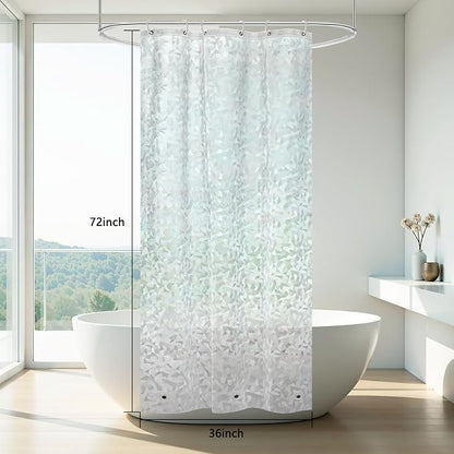 AooHome Plastic Shower Curtain Liner - Water Repellent PEVA Half Clear Shower Liner for Narrow Stall with 3D Decals Stained Glass Design & Bottom Magnets, Modern Single Bathroom Liner 36x72 Inch