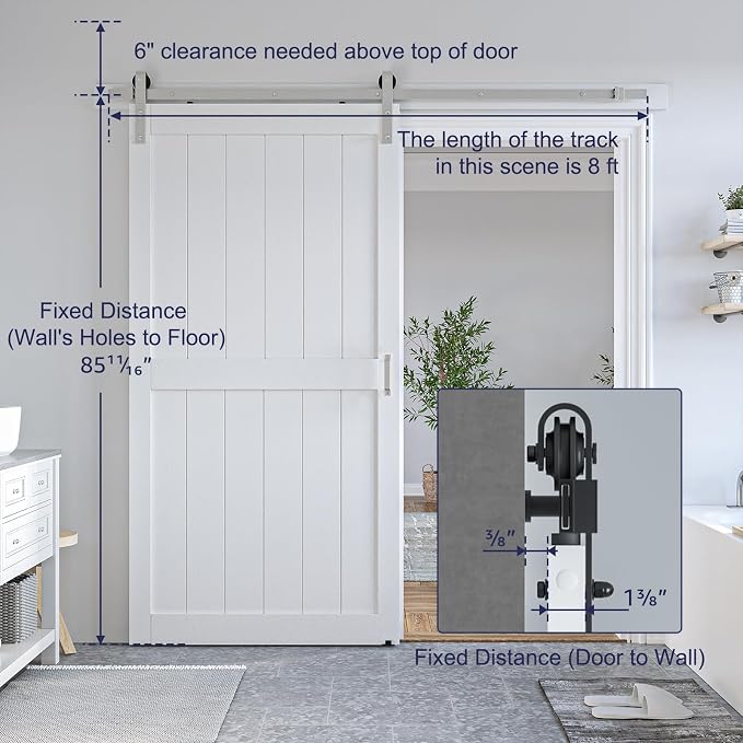 SMARTSTANDARD 40" x 84" White Sliding Barn Door with 7FT Silver Hardware | Pre-Drilled Ready to Assemble, Waterproof PVC Coating, H-Frame