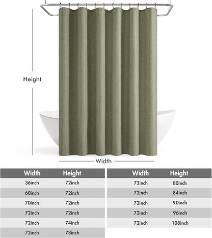ANRODUO Olive Green Extra Long Linen Fabric Shower Curtain Set - W72xL108 | Farmhouse Shower Curtain with 12 Metal Hooks, Waterproof Heavy Duty, Button Hole Design, Machine Washable for Bathroom