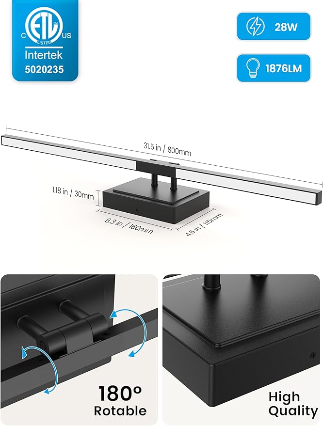 NIORSUN 31.5 Inch Modern Bathroom Light Fixture, 28W 5CCT Dimmable LED Black Bathroom Vanity Lights Over Mirror, Vanity Lights for Bathrooms Restroom Mirror- ETL Certified