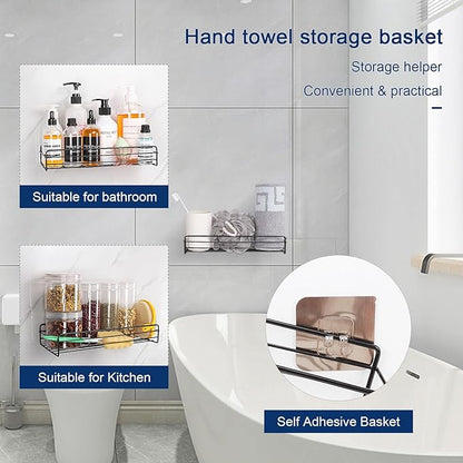 NearMoon Towel Rack Wall Mounted- All Metal Bathroom 2 Towel Rack Holders+ Hand Towel Storage Basket, Rustproof 3 Level Wine Rack Organizer for Hand Towels, Washcloths, 2+1 Pack (Matte Black)