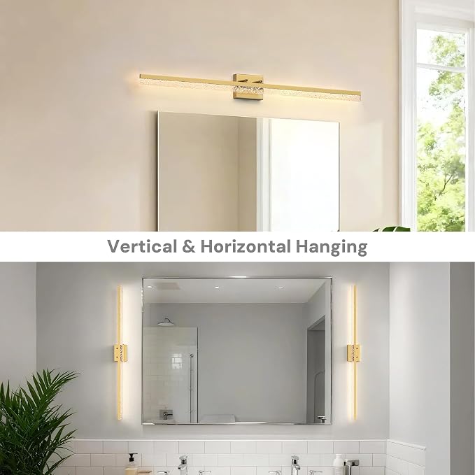 L LOHAS LED 48 Inch Gold Vanity Light Bar Over Mirror Acrylic Shade 3CCT | Modern Gold LED Bathroom Lighting With Bubbled Acrylic Shade, Adjustable Vanity Fixture for Mirror and Living Room Wall