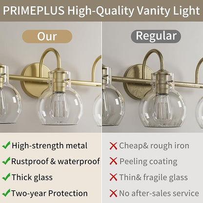 2 Lights Bathroom Vanity Light Fixtures Over Mirror Modern Gold | Wall Sconce,Elegant Globe Glass Shades,E26 Base,UL Certified,Anti-Rust,Damp Rated,Painted,Bedroom Living Room Entryway