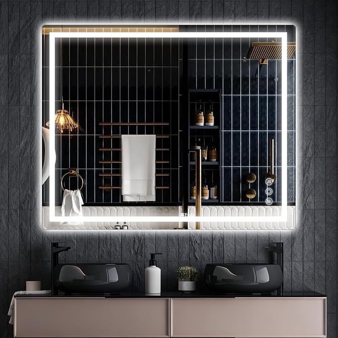32" x 40" LED Bathroom Mirror with Lights, Memory Vanity Mirror | Anti-Fog, 3 Color Modes, Dimmable, Front Lit, Memory Function, Tempered Glass, Lighted Bathroom Mirror for Wall