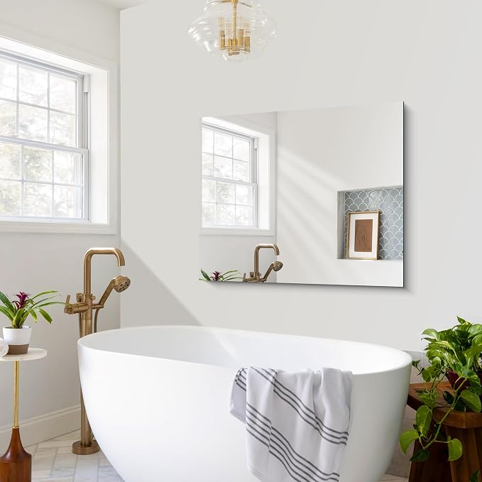 CILIBER Frameless Mirror, 30x36 Mirrors for Wall, Rectangle Bathroom Mirror for Over Sink, Frameless Vanity Mirror with Polished Edge, 3mm Tempered Glass, Hangs Horizontally or Vertically
