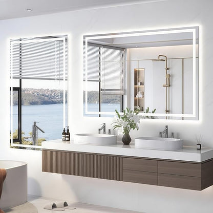 Snowdool 55 x 30 in LED Bathroom Mirror, Front and Backlit, Anti-Fog | Front and Backlit, 3 Color Temperatures, Anti-Fog, Tempered Glass