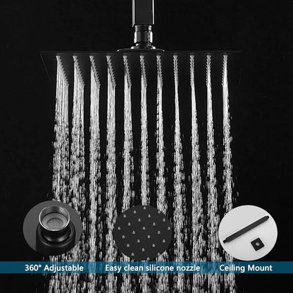 10 Inch Ceiling Mounted Shower System Rain Mixer Shower Combo Set Rainfall Shower Head System Matte Black Shower Faucet Rough-in Valve Body and Trim Kit Included