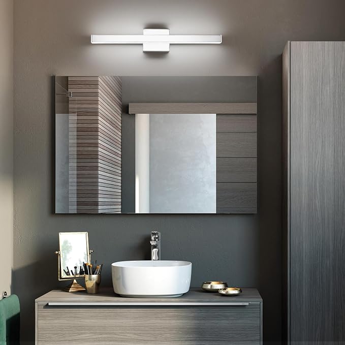 LED Modern Bathroom Vanity Light Fixtures (24-Inch, Cool White 6000K), Modern Acrylic Bathroom Wall Lighting Fixtures for Bathroom Over Mirror, Chrome