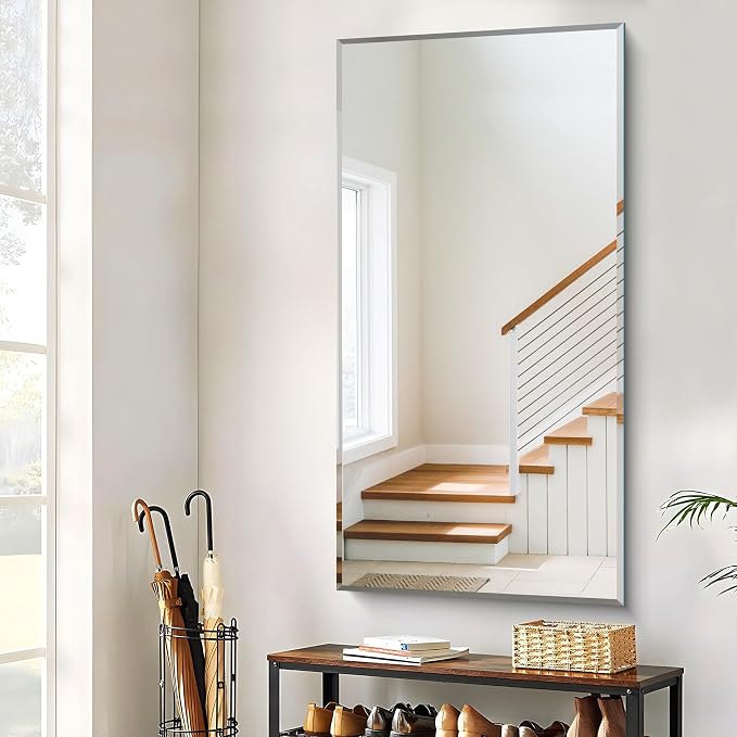 CILIBER Beveled Mirror, 30x60 Large Frameless Bathroom Mirrors for Wall, 3mm Tempered Glass Rectangle Vanity Mirror with Beveled Edge, Crystal-Clear, Hangs Horizontally or Vertically