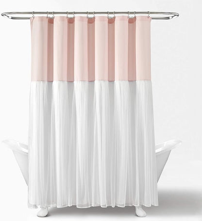 Lush Decor Tulle Skirt Colorblock Shower Curtain Single 72" W x 72" L Blush & White - Fabric Shower Curtains for Bathroom - Cute Bathroom Curtain