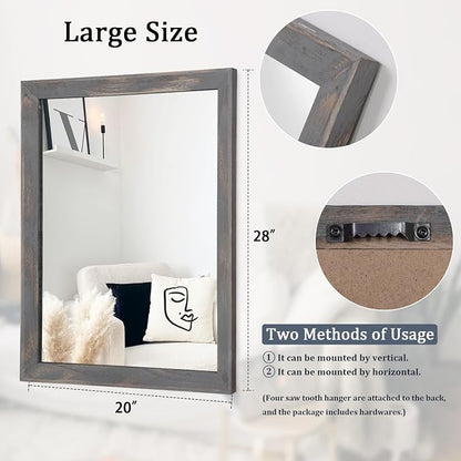 AAZZKANG Wooden Mirror Rectangle Rustic Mirrors for Wall Decorative for Bedroom Bathroom Living Room Entryway Hanging Home Decor 28"x20"