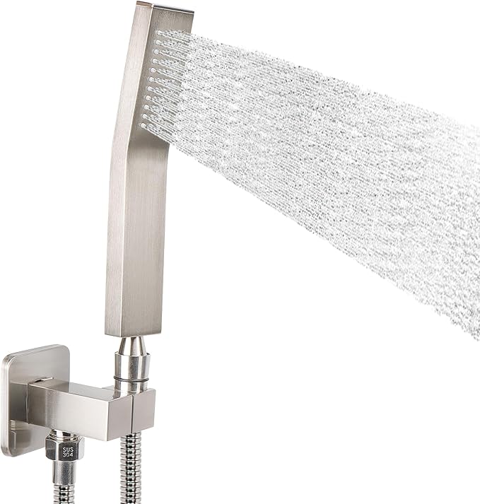 NearMoon Hand Held Shower Head, Luxury High Pressure Shower Kit with Wall Connector and Hose Set, for Bathroom Showering System Contemporary Square Style (Brushed Nickel)