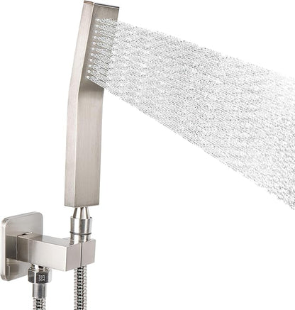 NearMoon Hand Held Shower Head, Luxury High Pressure Shower Kit with Wall Connector and Hose Set, for Bathroom Showering System Contemporary Square Style (Brushed Nickel)