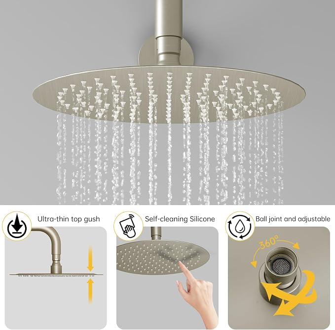 BESy Shower System with 10 Inch Round Rain Shower Head and Handheld Wall Mounted, High Pressure Rainfall Shower Faucet Fixture Combo Set with 2 in 1 Handheld Showerhead for Bathroom, Nickel