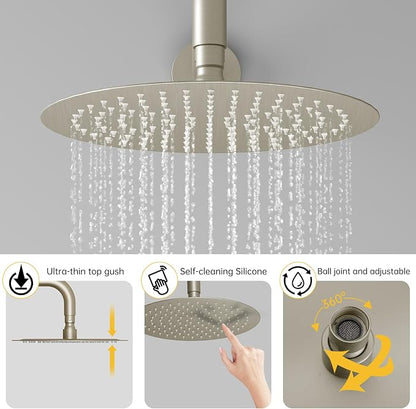 BESy Shower System with 10 Inch Round Rain Shower Head and Handheld Wall Mounted, High Pressure Rainfall Shower Faucet Fixture Combo Set with 2 in 1 Handheld Showerhead for Bathroom, Nickel
