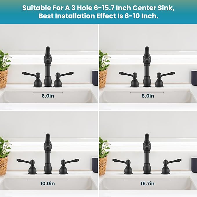 gotonovo 8 Inch Widespread Bathroom Faucets for Sink 3 Hole 2 Lever Handle Deck Mount with Pop Up Drain Hot and Cold Water Supply Lines Matte Black