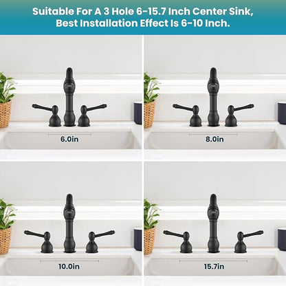 gotonovo 8 Inch Widespread Bathroom Faucets for Sink 3 Hole 2 Lever Handle Deck Mount with Pop Up Drain Hot and Cold Water Supply Lines Matte Black