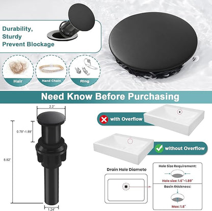 Black Bathroom Vessel Sink Faucet, Waterfall Bathroom Faucet, Vessel Faucet, Tall Body High 1 Hole Single Handle with Pop Up Drain Without Overflow Combo