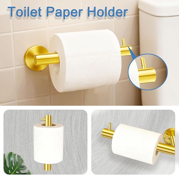 Bathroom Hand Towel Ring Gold Brushed Gold Towel Ring Toilet Paper Holder Wall Mount Brushed Gold Toilet Paper Holder SUS304 Stainless Steel 2pc (2, 2-Black)
