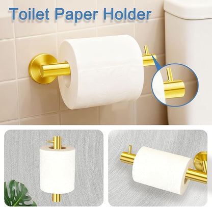 Bathroom Hand Towel Ring Gold Brushed Gold Towel Ring Toilet Paper Holder Wall Mount Brushed Gold Toilet Paper Holder SUS304 Stainless Steel 2pc (2, 2-Black)